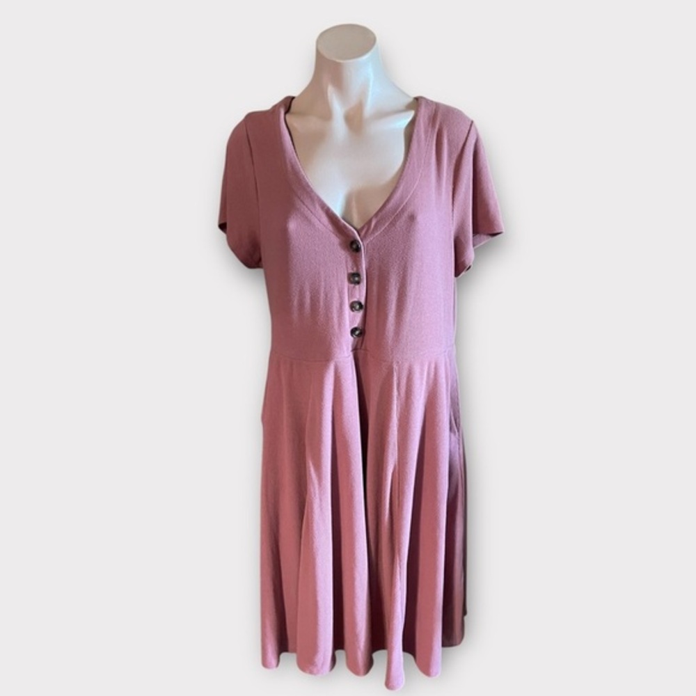 Torrid Plus Size Large 14 Withered Pink Rose Mini Rib Button Down Skater Dress